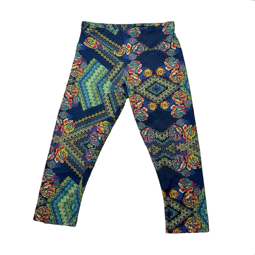 Onzie -Floral Geometric Leggings Blue- Size: Small Medium S/M